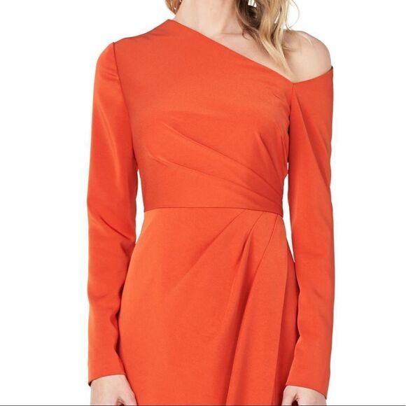 TANGERINE Prom Gown Kay Unger Long Sleeve  Asymmetrical Lined  Core NWT size 6 - Picture 5 of 9